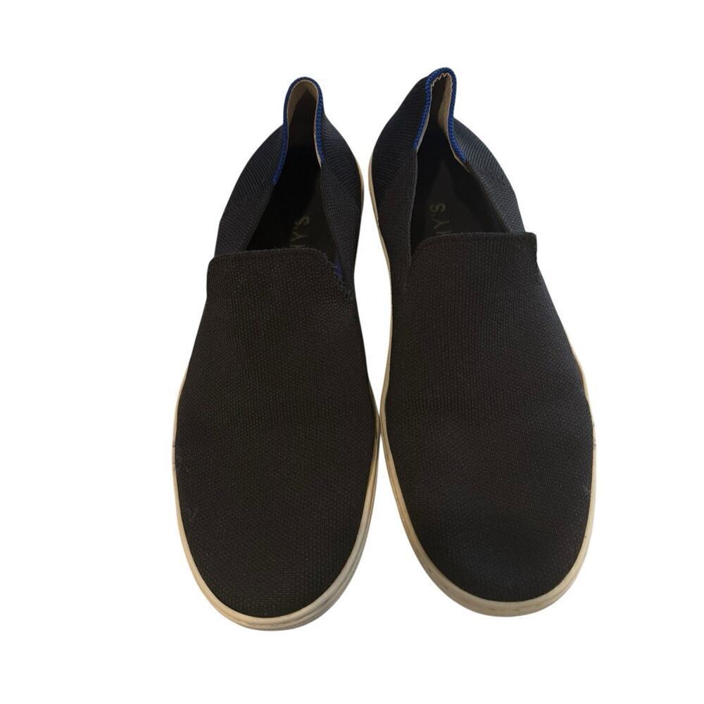 Rothy’s Black Knit Slip On Sneakers Womens Size 10 Blue Stripe Casual Shoes - Picture 2 of 7